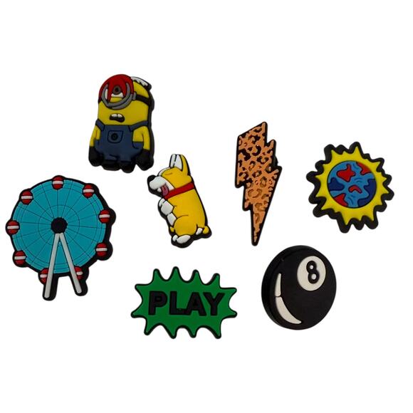 7 Shoe Charms Decorations Assorted Play 8 Ball Dog Earth - Picture 1 of 2